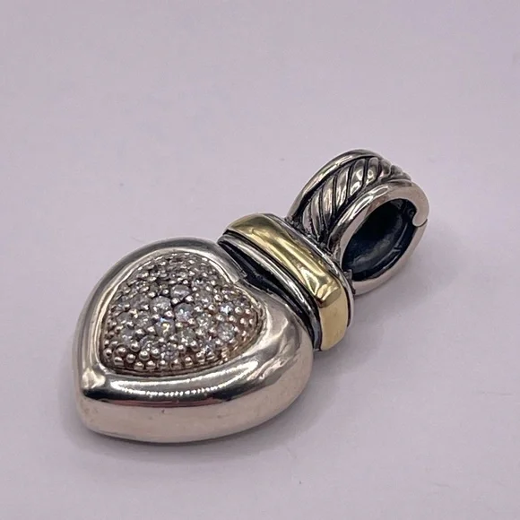 David Yurman 18k Yellow Gold Sterling Silver Heart Pendant - Picture 3 of 12